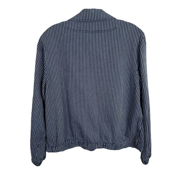 J Crew Mercantile Womens Size M Jacket Blazer Cotton Pockets Casual Striped Blue - Picture 3 of 8